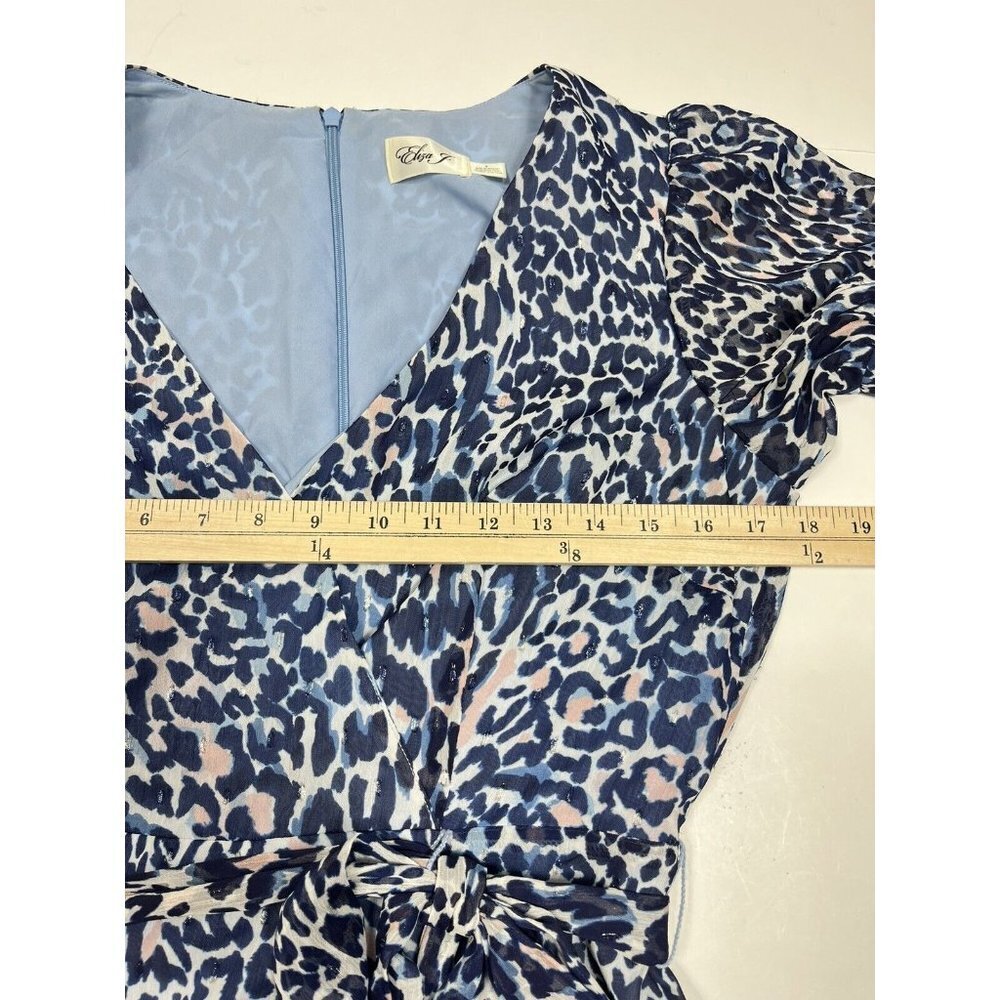 Eliza J Womens Dress Size 8 Blue Faux Neck Puff Sleeve Leopard Print - Picture 8 of 9
